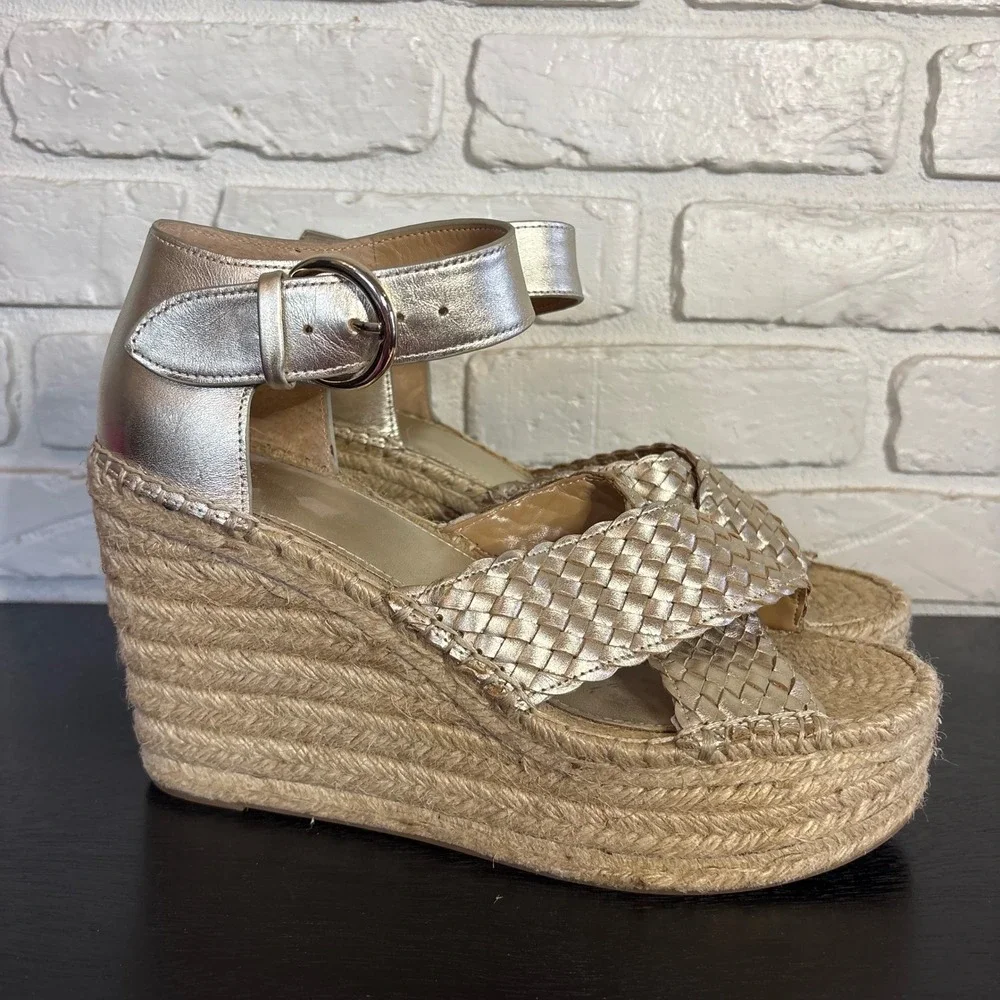 Marc Fisher Aylon woven platform wedges Wedge Sandal metallic‎ gold Size 9